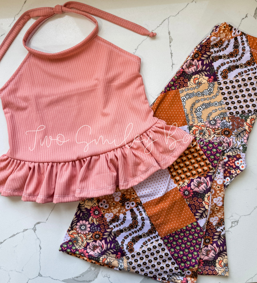 8/9Y ruffle halter x wide leg flares