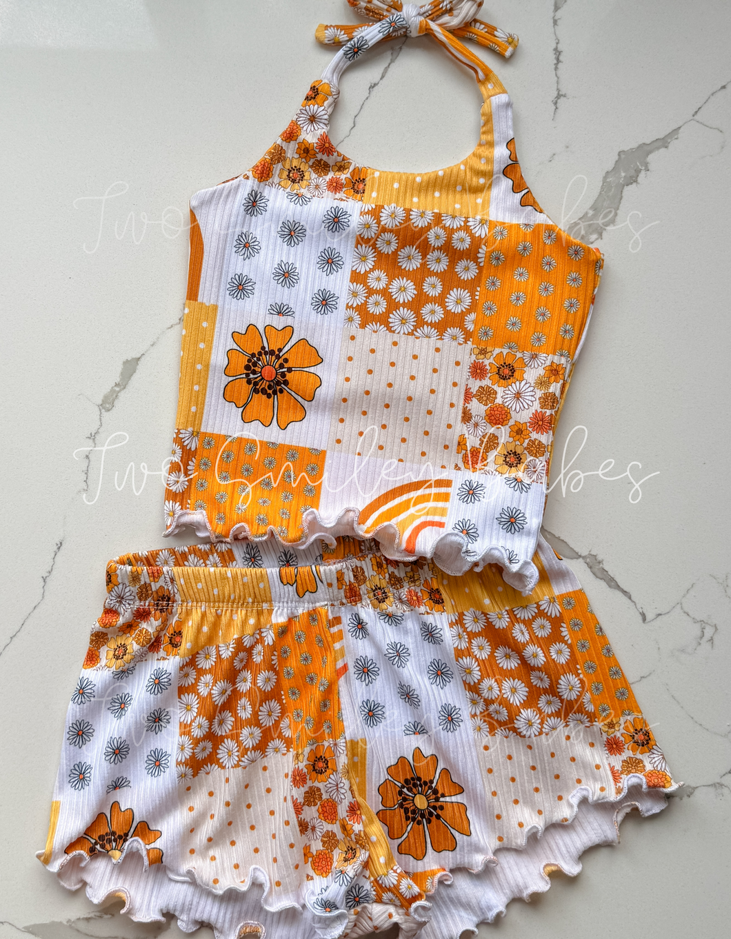 9/12m tie halter + lettuce hem breezys